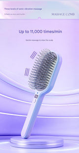 Electric Ionic Vibrating Massage Hairbrush - 3-Mode Sonic Scalp Massager & Detangler with LCD Display(Pink) - Top-Down View