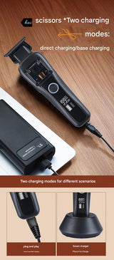 Professional Cordless Hair Clipper with Magnetic Motor - 9900 RPM, 180 Min Runtime, LCD Display & Dual Charging(black) - 45-Degree Angle