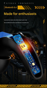 Mecha Style TWS Gaming Earbuds - Bluetooth 5.3, Low Latency, Ear-Hook Design, LED Display Case, Noise Cancelling(yellow) - 45-Degree Angle