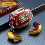 Mecha Style TWS Gaming Earbuds - Bluetooth 5.3, Low Latency, Ear-Hook Design, LED Display Case, Noise Cancelling(red)