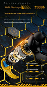 Mecha Style TWS Gaming Earbuds - Bluetooth 5.3, Low Latency, Ear-Hook Design, LED Display Case, Noise Cancelling(black) - Side View