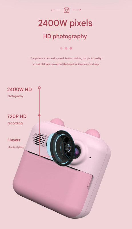 Kids Instant Print Digital Camera with 180? Flip Lens - 24MP Photos, 720P Video & Doodle Fun(pink)