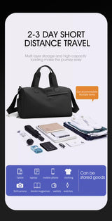 Large Capacity Travel Duffel Bag with Shoe Compartment & Wet Pocket - Multi-Purpose Gym & Weekend Bag(Black)