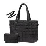 Lightweight Quilted Tote Bag for Women - Fits 15.6 Laptop Water-Resistant with Clutch & Luggage Strap(black)