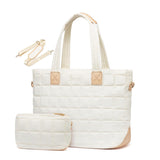 Lightweight Quilted Tote Bag for Women - Fits 15.6 Laptop Water-Resistant with Clutch & Luggage Strap(White)