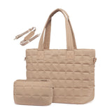 Lightweight Quilted Tote Bag for Women - Fits 15.6 Laptop Water-Resistant with Clutch & Luggage Strap(Khaki)