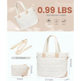 Lightweight Quilted Tote Bag for Women - Fits 15.6 Laptop Water-Resistant with Clutch & Luggage Strap(Khaki)
