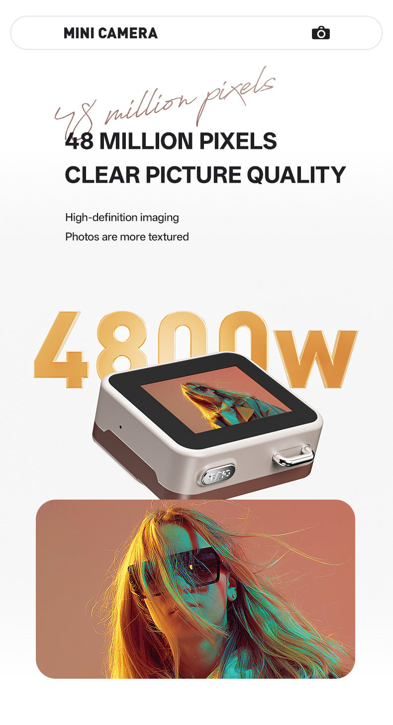 Mini Retro Keychain Camera - 48MP Photos, 1080P HD Video with Built-in Filters & Flash(Khaki Brown)
