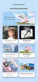 48MP Digital Camera for Kids & Beginners - 1080P Vlogging, 8x Zoom, Filters & Games(White)