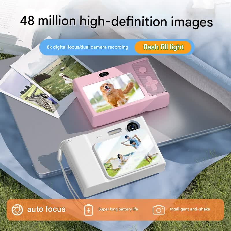 48MP Digital Camera for Kids & Beginners - 1080P Vlogging, 8x Zoom, Filters & Games(White)