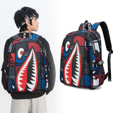Trendsetter Shark Mouth Print Backpack - Lightweight & Breathable School Bag(Laser red) - Top-Down View