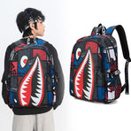 Trendsetter Shark Mouth Print Backpack - Lightweight & Breathable School Bag(Red leaves)