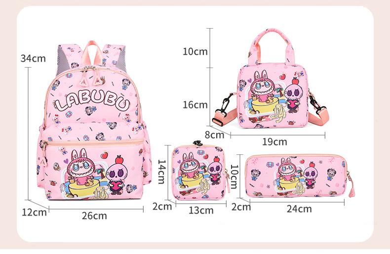 Kids Cartoon Character 3-Piece Backpack Set - Lightweight School Bag with Lunch Bag & Pencil Case(black)