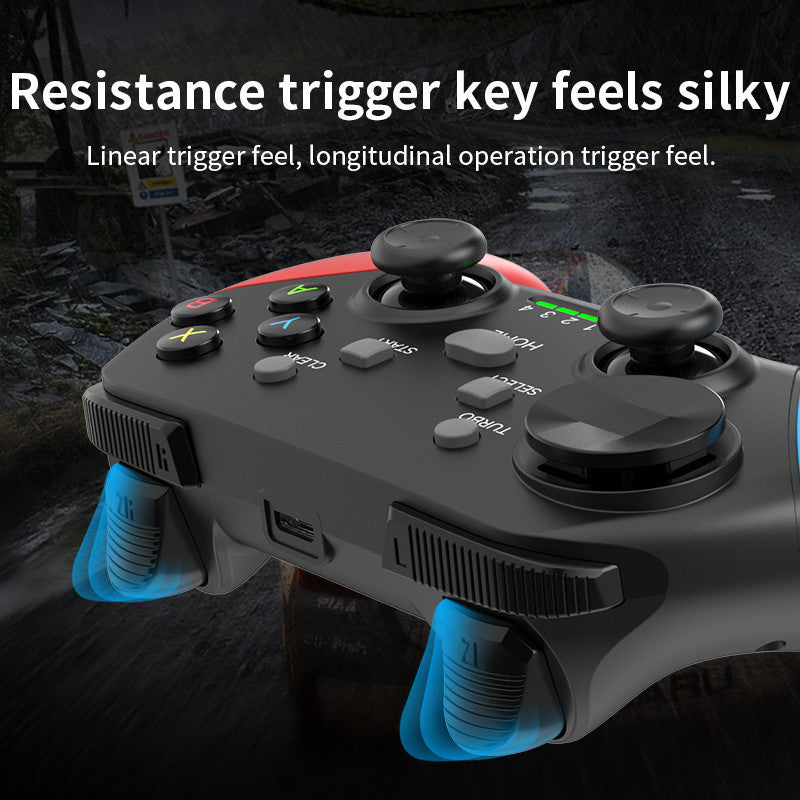 Multi-Platform Wireless Gaming Controller with Dual Motor Vibration, Turbo & Phone Holder(Black, red and blue with receiver)