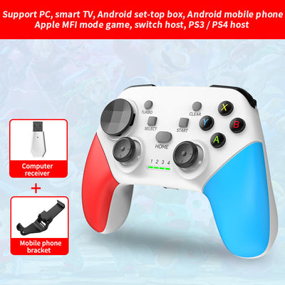 Multi-Platform Wireless Gaming Controller with Dual Motor Vibration, Turbo & Phone Holder(White, red and blue with receiver)