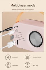 Portable Retro Bluetooth 5.0 Speaker - HIFI Sound, Multi-Function with TF Card, USB & AUX Input(Pink) - Side View