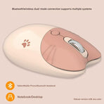 Cute Cat Shaped Wireless Office Mouse - Dual Mode 2.4G/Bluetooth, 3-Level DPI, Silent Click(Milk tea color)