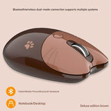 Cute Cat Shaped Wireless Office Mouse - Dual Mode 2.4G/Bluetooth, 3-Level DPI, Silent Click(brown)