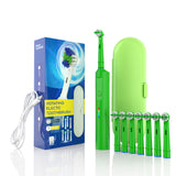 Rotating Electric Toothbrush with 3D Cleaning Action - 3 Modes, IPX7 Waterproof, with Travel Case & 6 Brush Heads(green)