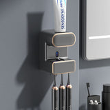 Automatic Toothpaste Dispenser with UVC Toothbrush Sterilizer & Holder - Wall Mounted, Rechargeable(Grey)