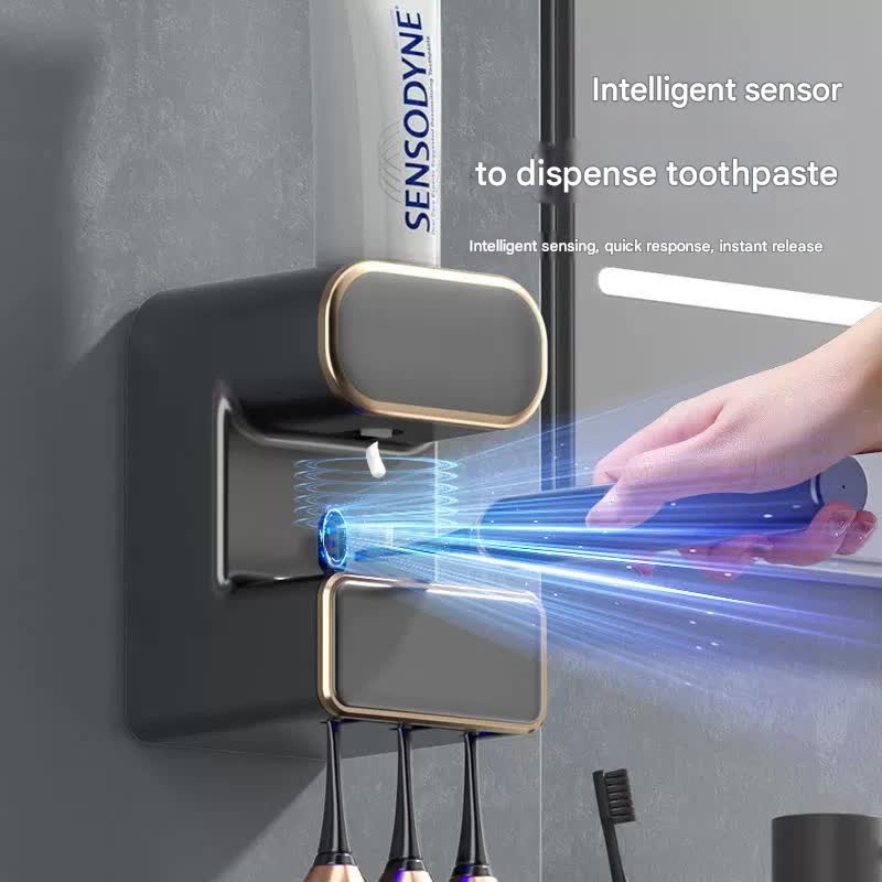 Automatic Toothpaste Dispenser with UVC Toothbrush Sterilizer & Holder - Wall Mounted, Rechargeable(green)