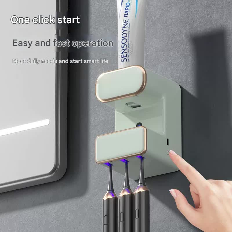 Automatic Toothpaste Dispenser with UVC Toothbrush Sterilizer & Holder - Wall Mounted, Rechargeable(green)