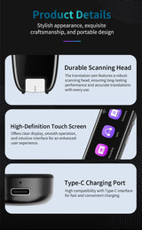 Smart AI Scan & Voice Translator Pen - 112+ Languages, Offline Mode, HD Touchscreen & Dictionary(black) - Extra Image