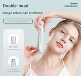 2-in-1 Women's Electric Body Shaver & Facial Trimmer - IPX7 Waterproof, Dual Head with Ceramic Blades, USB Rechargeable(White) - Front View