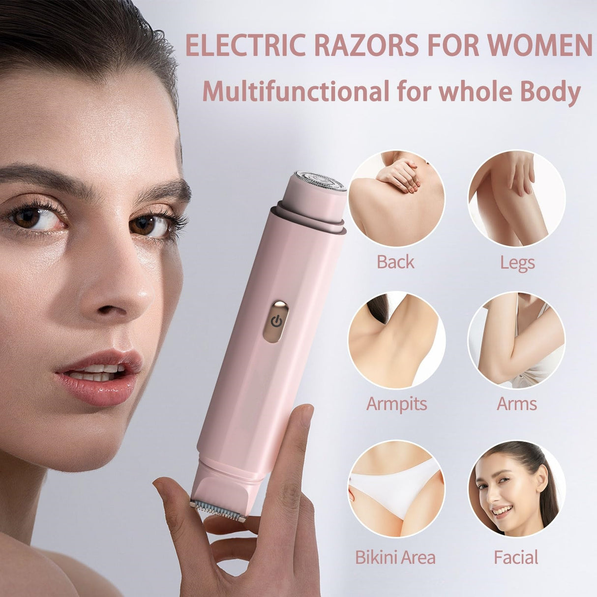 2-in-1 Women's Electric Body Shaver & Facial Trimmer - IPX7 Waterproof, Dual Head with Ceramic Blades, USB Rechargeable(Pink)