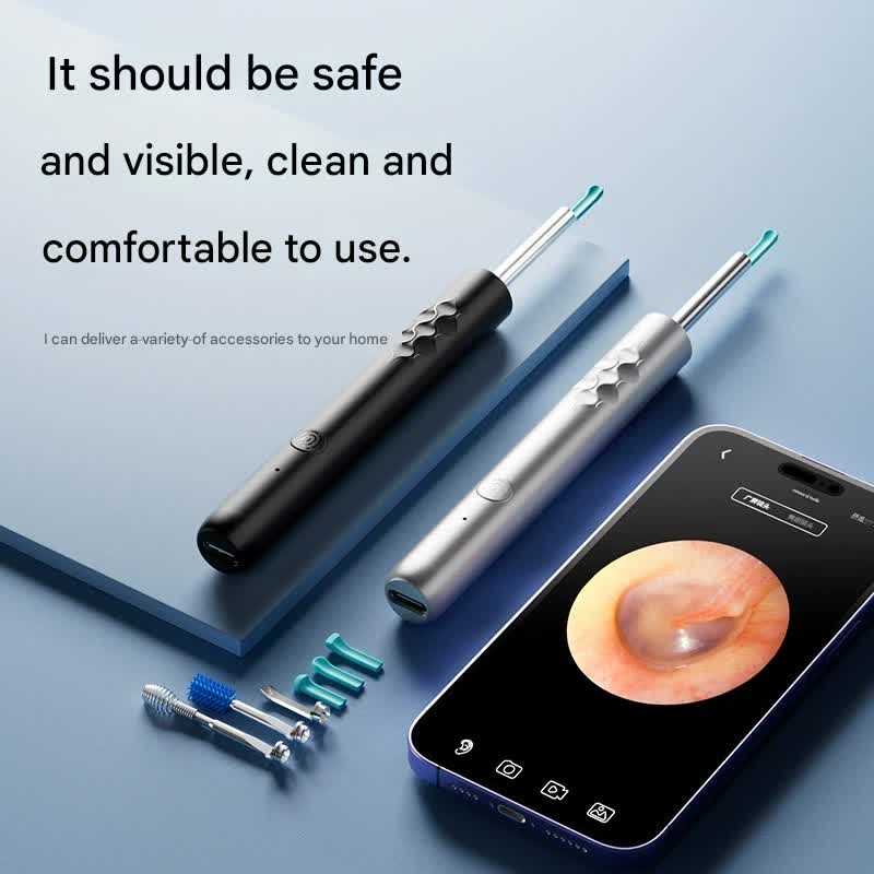 Smart Visual Ear Cleaner with HD WiFi Camera - Gentle Silicone Tips, USB-C Rechargeable Otoscope for Safe Ear Wax Removal(White Premium Edition)