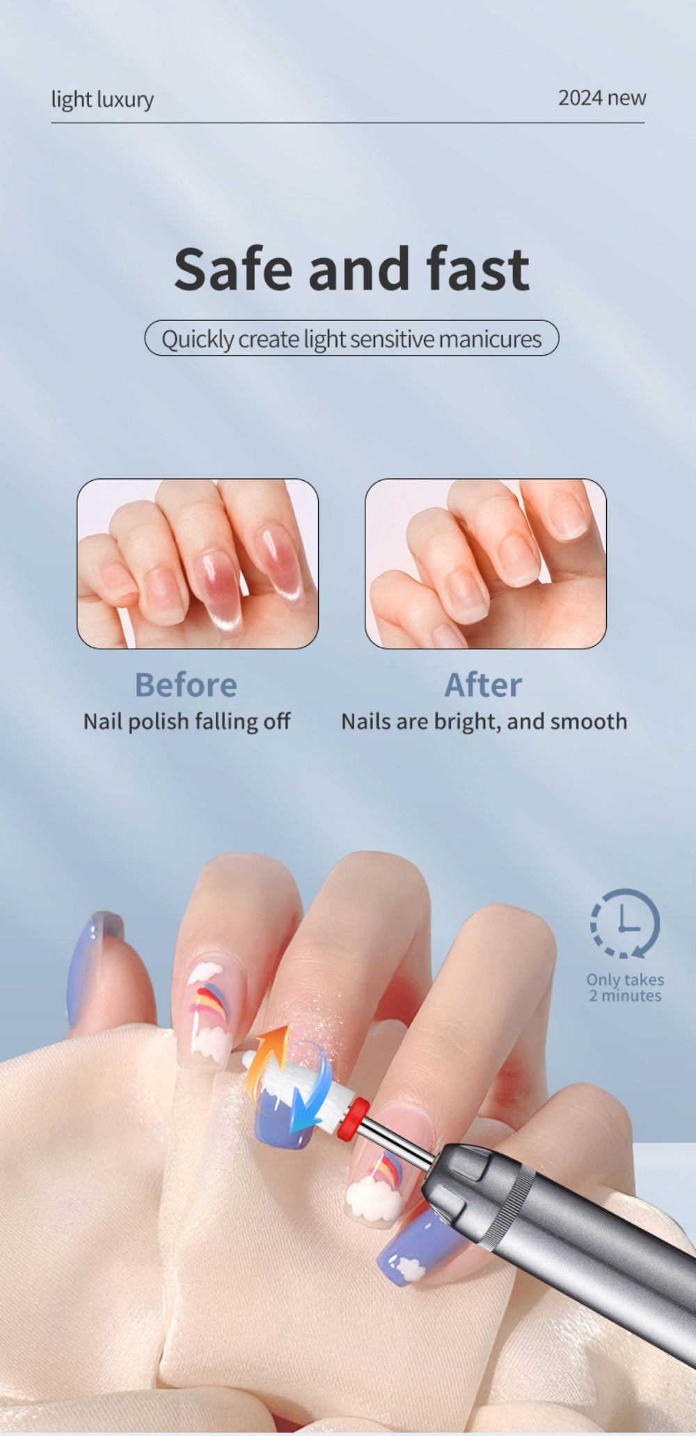 Professional Electric Nail Drill Pen Kit - 3-Speed, Bidirectional, Rechargeable Manicure & Pedicure Tool(Silver Gray)