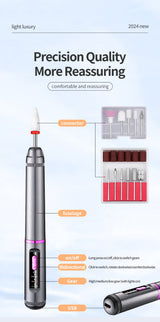 Professional Electric Nail Drill Pen Kit - 3-Speed, Bidirectional, Rechargeable Manicure & Pedicure Tool(Silver Gray)