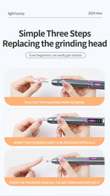 Professional Electric Nail Drill Pen Kit - 3-Speed, Bidirectional, Rechargeable Manicure & Pedicure Tool(Silver Gray) - Extra Image