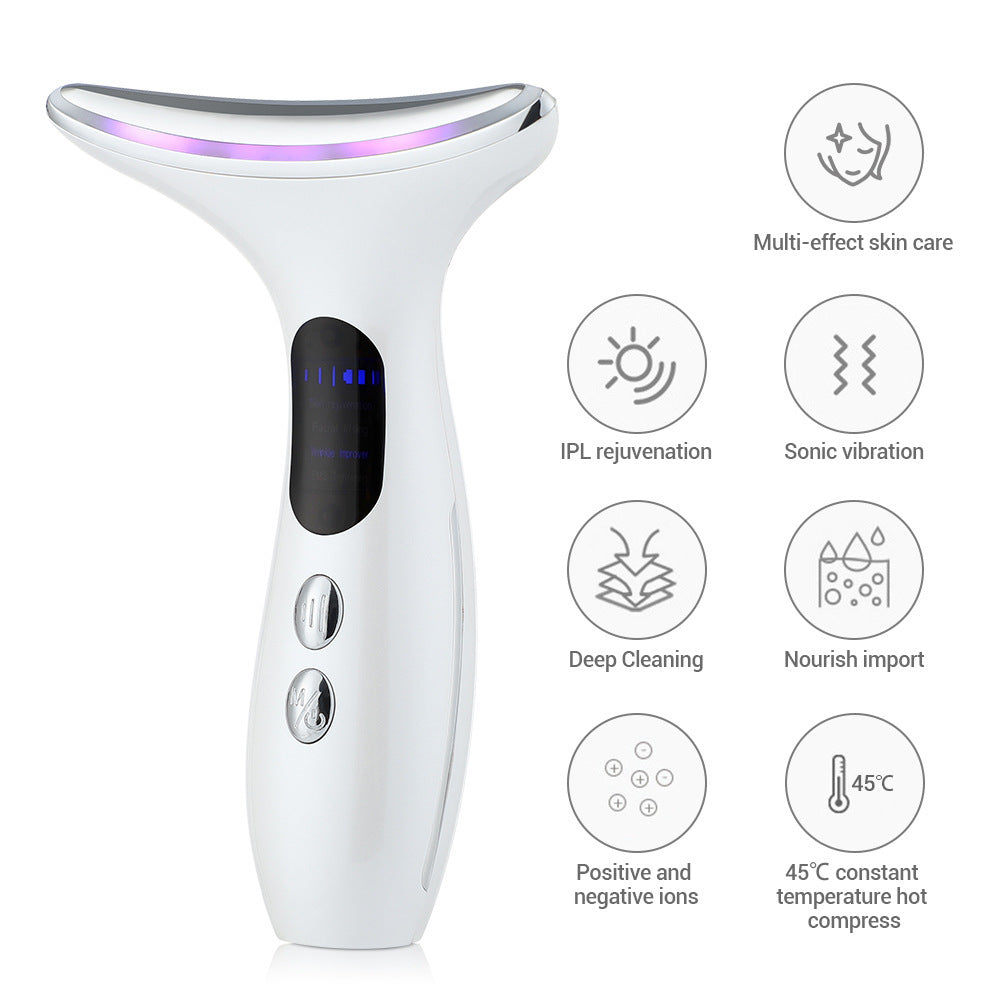 Multi-Function Neck & Face Beauty Device - 4-in-1 LED Light Therapy, EMS Lifting & Anti-Wrinkle Massager(White)