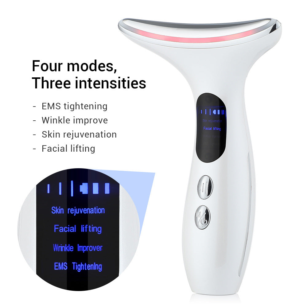 Multi-Function Neck & Face Beauty Device - 4-in-1 LED Light Therapy, EMS Lifting & Anti-Wrinkle Massager(pink)