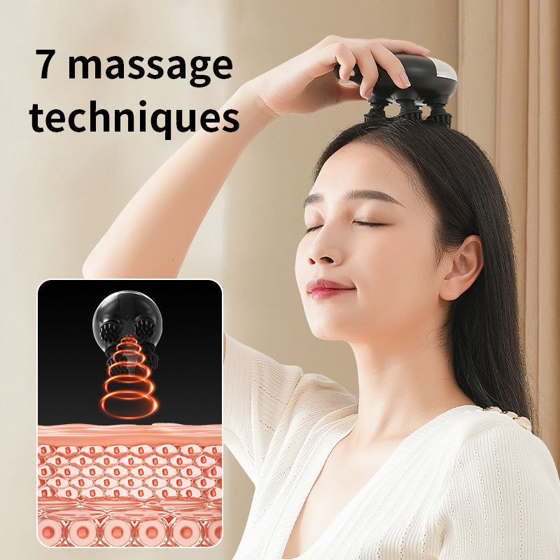 Intelligent 3D Electric Head & Scalp Massager - 7 Massage Techniques, IPX7 Waterproof, Rechargeable(black)