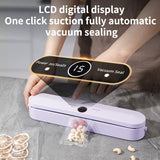 Wireless Portable Vacuum Sealing Machine - Automatic Food Sealer with LCD Display & Dual Modes(Purple) - Top-Down View
