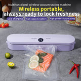 Wireless Portable Vacuum Sealing Machine - Automatic Food Sealer with LCD Display & Dual Modes(White) - Front View