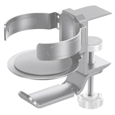 Two desktop clip-on cup holders and headphone hanger - adjustable, non-slip silicone, maximum load 15KG(silver)