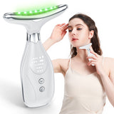 Multi-Function Facial & Neck Massager with LED Light Therapy, EMS & Warm Import - Rechargeable Skin Care Device(White) - 45-Degree Angle