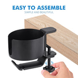Heavy-Duty All-Metal Desk Clamp with 360-Degree Swivel Headphone Hanger & Cup Holder(black) - Low Angle