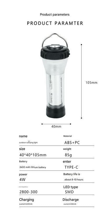 Portable Outdoor Camping Lantern with Tripod Stand, Soft Light Diffuser & USB-C Charging(black)