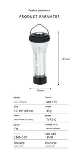 Portable Outdoor Camping Lantern with Tripod Stand, Soft Light Diffuser & USB-C Charging(black)