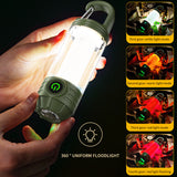 Tri-Color Portable Camping Lantern & Flashlight - Rechargeable, 360?Ambient Light & Hook Design(green)