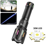 30W High Brightness LED Flashlight with Digital Display & Fluorescent Design - USB Rechargeable, 800-1200M Range(black+One 26650 battery) - Front View