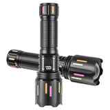 30W High Brightness LED Flashlight with Digital Display & Fluorescent Design - USB Rechargeable, 800-1200M Range(black+One 26650 battery) - 45-Degree Angle