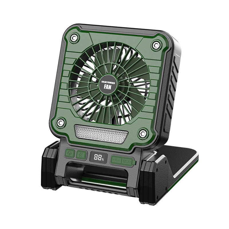 Solar & USB Rechargeable Camping Fan with LED Light - Portable Power Bank, 180? Collapsible(green)