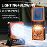 Solar & USB Rechargeable Camping Fan with LED Light - Portable Power Bank, 180°  Collapsible(green) - Front View