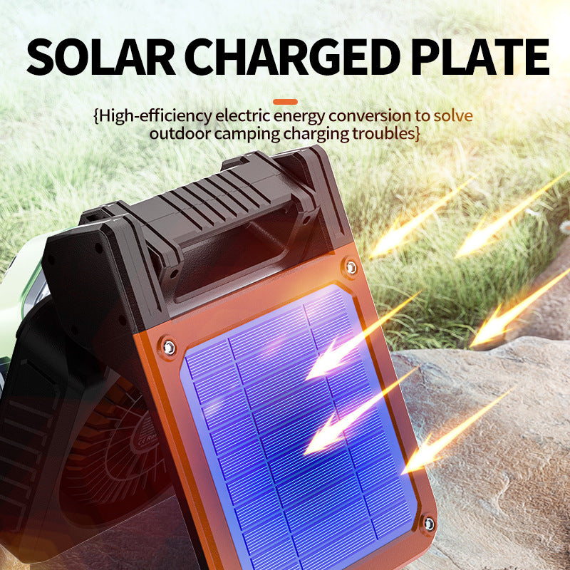 Solar & USB Rechargeable Camping Fan with LED Light - Portable Power Bank, 180? Collapsible(green)
