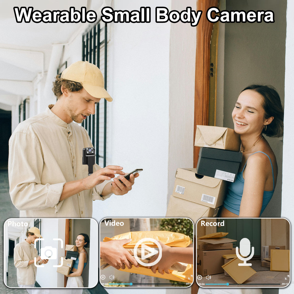 Mini Body Camera with 180 Rotatable Lens, Night Vision & Motion Detection - 1.3 Screen 1200mAh Battery(black)"